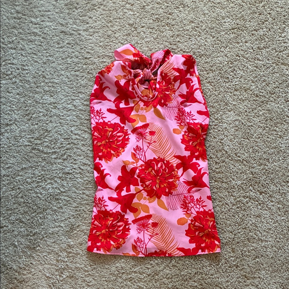 Floral Pink and Red Sleeveless Top